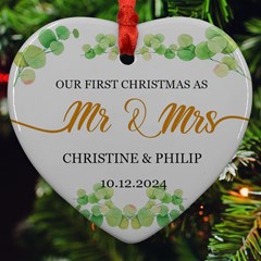 Personalized Poinsettia Frame Photo Name Heart Ornament (Two Sides) Heart Ornament (Two Sides) View2