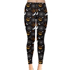 Black Halloween Horror Symbols Pattern Available Leggings
