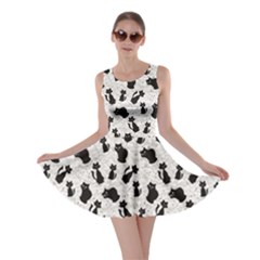 Gray Cartoon Cats Black Silhouettes With White Skater Dress