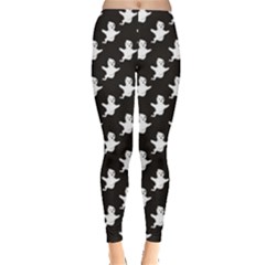 Black Flying Cute Halloween Ghots In Pattern For Seasonal Women s Leggings