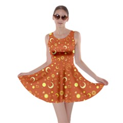 Orange Fun Night Sky The Moon And Stars Skater Dress
