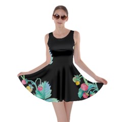 Black Strawberry Vines Skater Dress