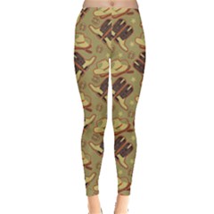 Brown Cowboy Pattern Vintage Image Leggings