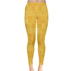 Yellow Abstract Square Doodle Pattern Leggings