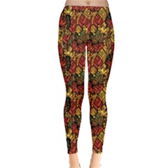 Orange Abstract Autumn Leaves Pattern Leggings