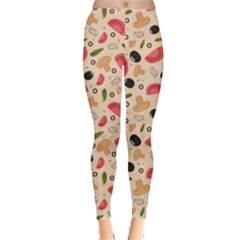 Colorful Pizza Pattern On Beige Stylish Design Leggings