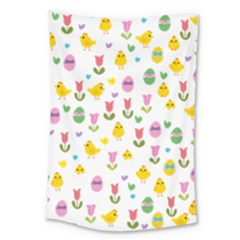Easter - Chick And Tulips Large Tapestry
