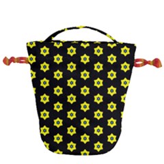Pattern Yellow Stars Black Background Drawstring Bucket Bag