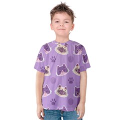 Cute Colorful Cat Kitten With Paw Yarn Ball Seamless Pattern Kids  Cotton Tee