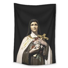 Virgin Mary Sculpture Dark Scene Large Tapestry