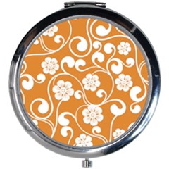 Orange Floral Walls  Mini Round Mirror