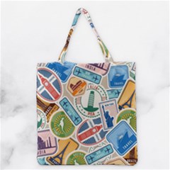 Travel Pattern Immigration Stamps Stickers With Historical Cultural Objects Travelling Visa Immigran Grocery Tote Bag