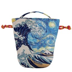 The Great Wave Of Kanagawa Painting Starry Night Vincent Van Gogh Drawstring Bucket Bag