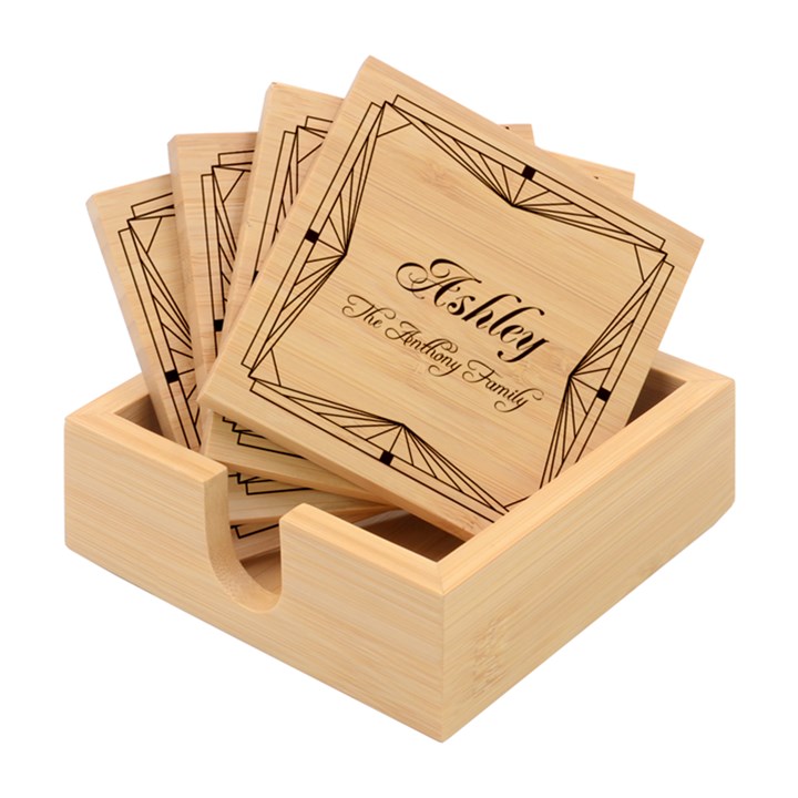 Personalized Pattern Family Name Bamboo Coaster Set