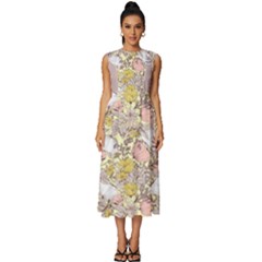 Flowers  Boho Sleeveless Round Neck Midi Dress