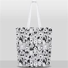 Seamless-pattern-with-black-white-doodle-dogs Full Print Rope Handle Tote (small)