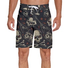Grunge Seamless Pattern With Skulls Men s Beach Shorts
