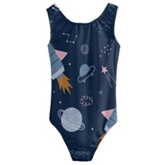 Space Background Illustration With Stars And Rocket Seamless Vector Pattern Kids  Cut-out Back One Piece Swimsuit