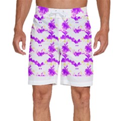 Bats Pattern T- Shirt White Bats And Bows Pink Yellow T- Shirt Men s Beach Shorts