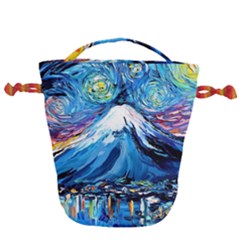 Mount Fuji Art Starry Night Van Gogh Drawstring Bucket Bag