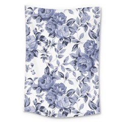 Blue Vintage Background Background With Flowers, Vintage Large Tapestry
