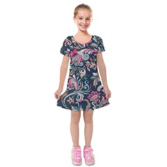 Coorful Flowers Pattern Floral Patterns Kids  Short Sleeve Velvet Dress