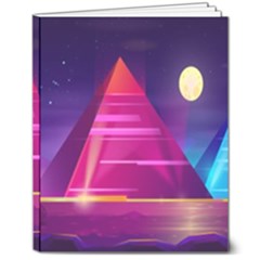 Egyptian Pyramids Night Landscape Cartoon 8  X 10  Hardcover Notebook