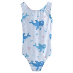 Seamless Pattern With Cute Sharks Hearts Kids  Cut-out Back One Piece Swimsuit