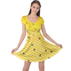 Bee Honeycombs Yellow Honey Insect Cap Sleeve Dress