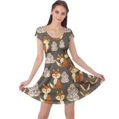 Light Gray Olive Fox Woondland Autumn Cap Sleeve Dress