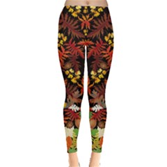 Acorn Black Vintage Autumn Leaves Leggings 
