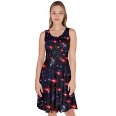 Shooting Star Black Galaxy Knee Length Skater Dress With Pockets