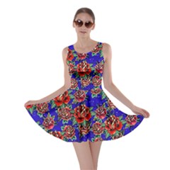 Heart Roses Blue & Red Floral  Skater Dress