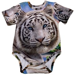 White Tiger Peacock Animal Fantasy Water Summer Baby Short Sleeve Bodysuit