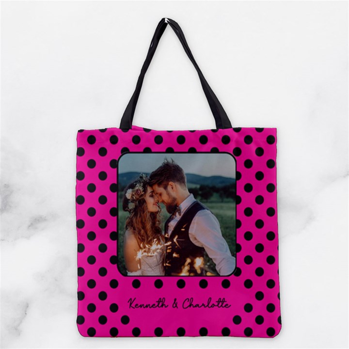Personalized Phone Lover Polka Dot Grocery Tote Bag