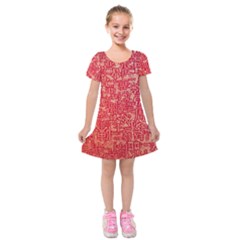 Chinese Hieroglyphs Patterns, Chinese Ornaments, Red Chinese Kids  Short Sleeve Velvet Dress