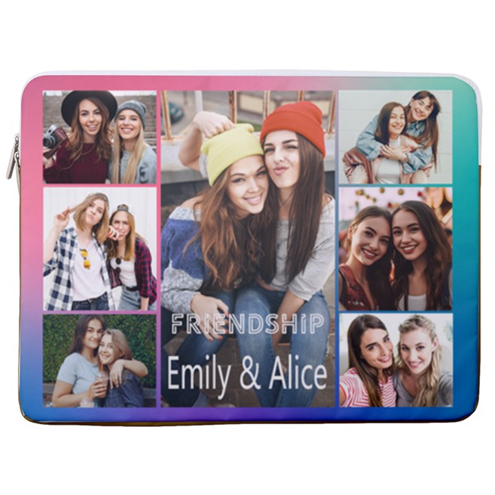 Personalized 7 Photo Friendship Name Any Text Laptop Sleeve Case with Pocket 17  Vertical Laptop Sleeve Case With Pocket