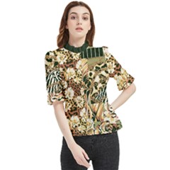 Floral Leaf Chain Patchwork Pattern 2 Frill Neck Blouse