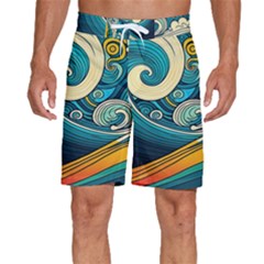 Waves Ocean Sea Abstract Whimsical Art Men s Beach Shorts