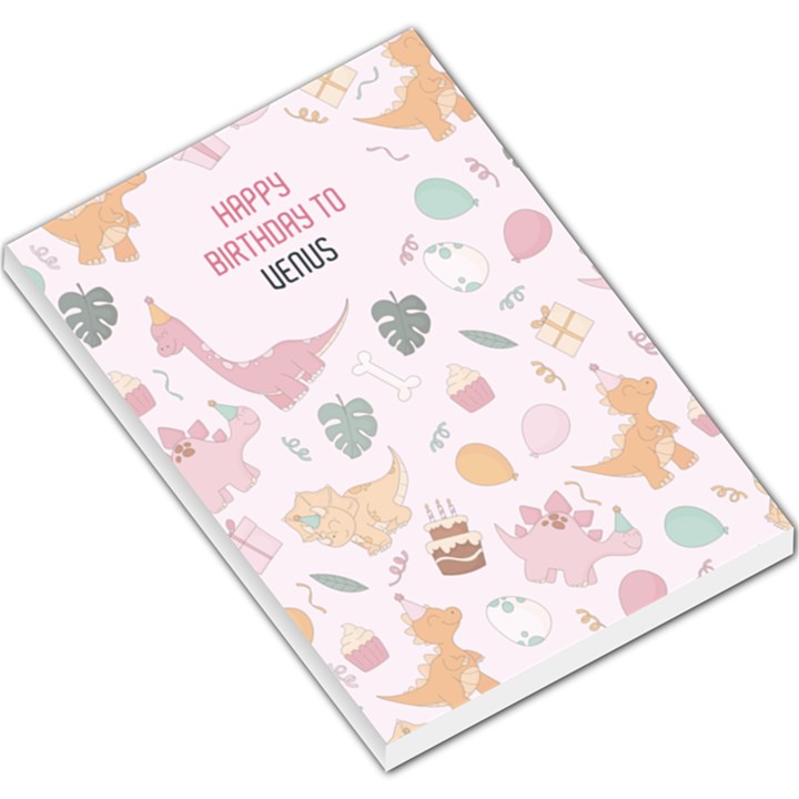 Personalized Dinosaur Illustration Happy Birthday to Any Text Name Large Memo Pad Large Memo Pads