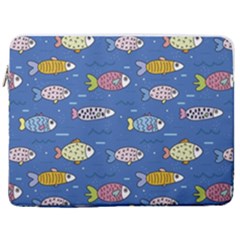 Sea Fish Blue Submarine Animals Patteen 17  Vertical Laptop Sleeve Case With Pocket