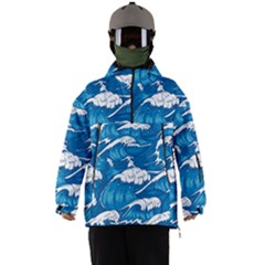 Storm Waves Seamless Pattern Raging Ocean Water Sea Wave Vintage Japanese Storms Print Illustration Men s Ski And Snowboard Waterproof Breathable Jacket