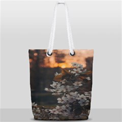 White Flower Full Print Rope Handle Tote (small)