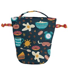 Seamless-pattern-with-breakfast-symbols-morning-coffee Drawstring Bucket Bag