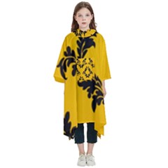 Yellow Regal Filagree Pattern Kids  Hooded Rain Ponchos