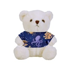 Marine Seamless Pattern Thin Line Memphis Style Full Print Cuddly Teddy Bear