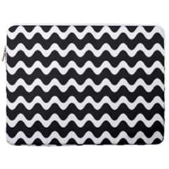 Wave-black White 17  Vertical Laptop Sleeve Case With Pocket