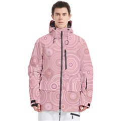 Pink Retro Texture With Circles, Retro Circles Background, Men s Multi Pockets Zip Ski And Snowboard Waterproof Breathable Jacket