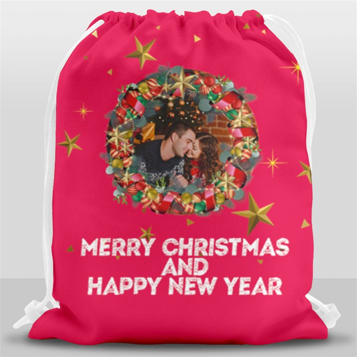 Personalized Photo Any Text Xmas Frame Drawstring Bag Drawstring Bag (Large)