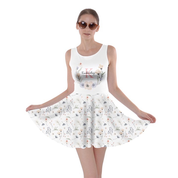 Personalized Name Floral Pattern with frame Skater Dress Skater Dress